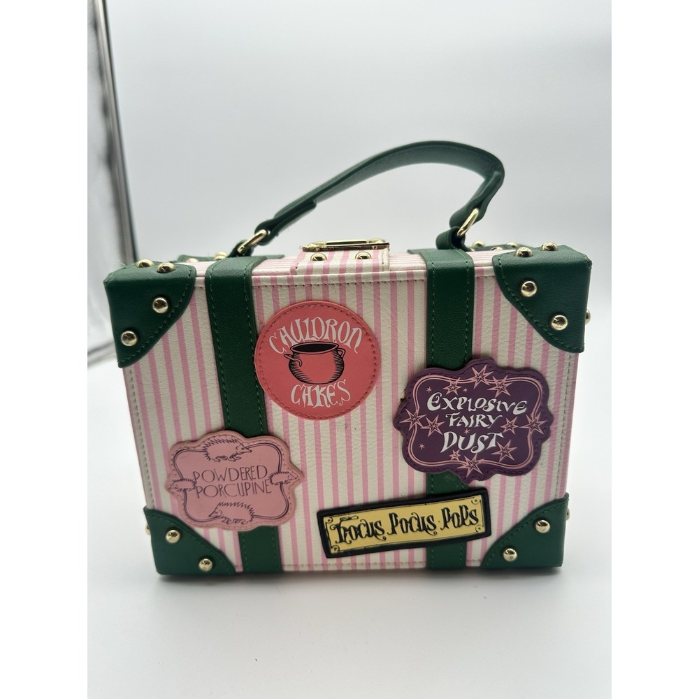 Harry Potter Honeydukes Trunk Crossbody Purse Pink Green Striped Faux Leather - Picture 2 of 8